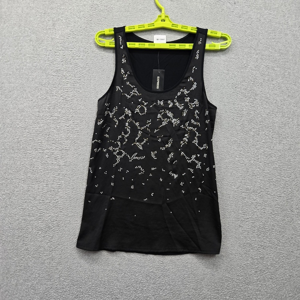 Express Women Tank Top SMALL Black Rhinestones Scoop Neck Embellishment NWT